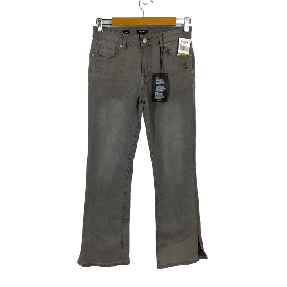 New Hudson Kids Splice Flare Distressed Jeans Ash Gray Girls Size 14 Stretch